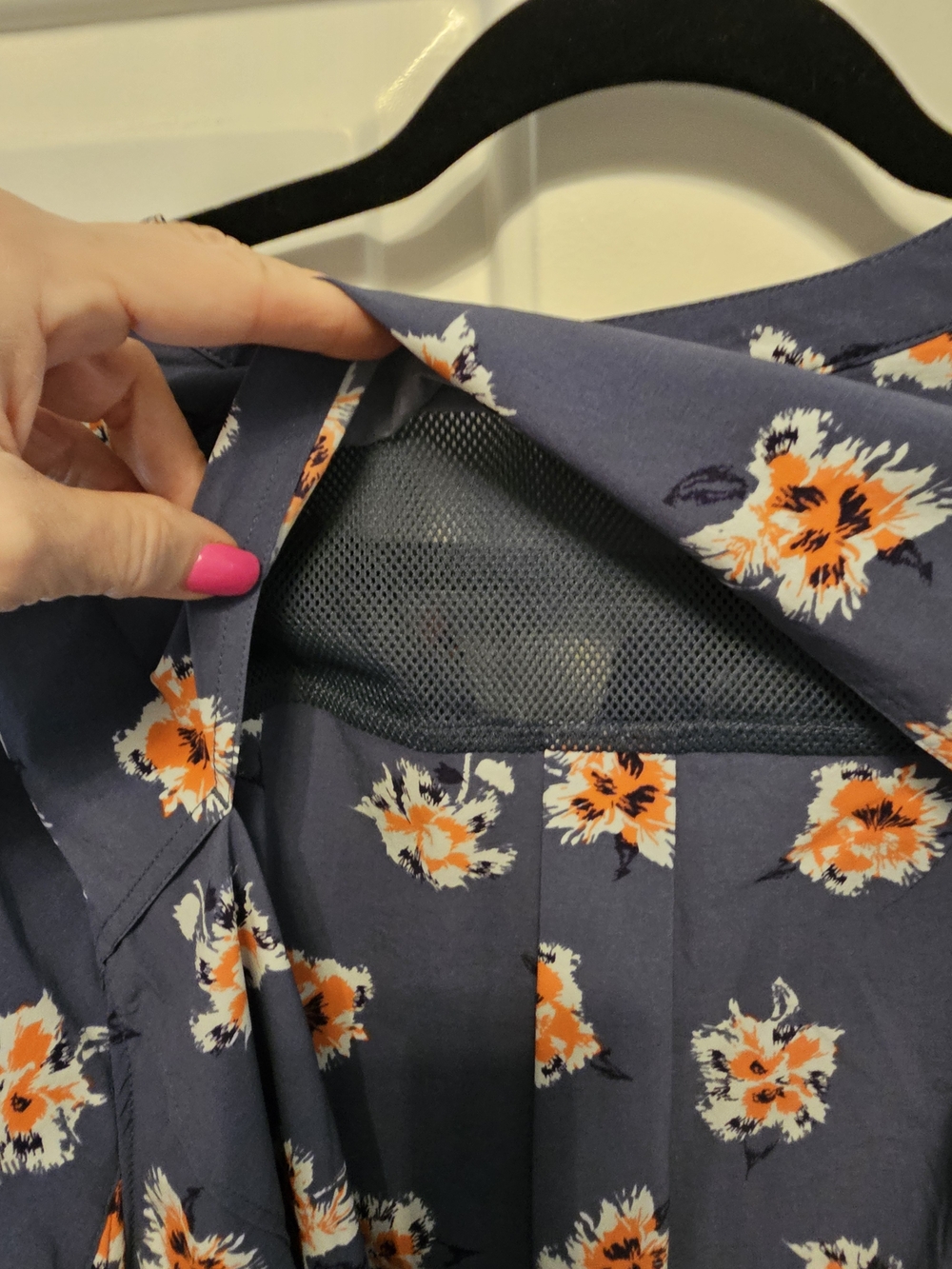 Duluth Trading CompanyFloral Button-Front Women's Top - Blue with Orange Flowers - Picture 4 of 4